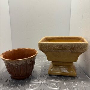 Vintage USA Ceramic Planters Set in Brown and Tan
